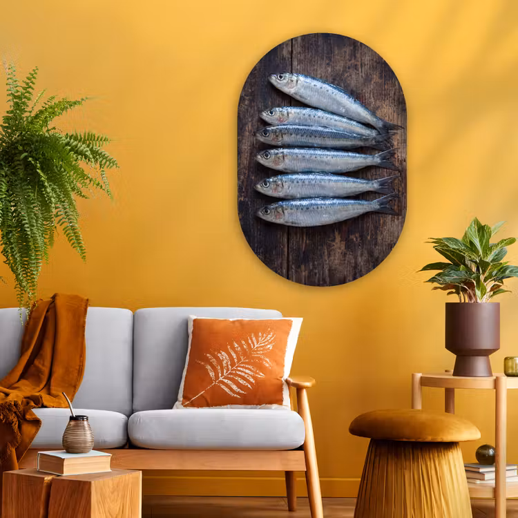 Muurovaal glas - Vis - Hout - Eten - Vis - Hout - Eten Wandcirkel Ovaal Glas middel