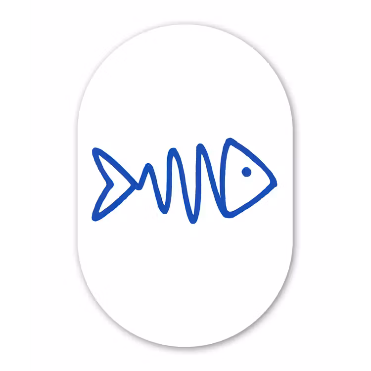 Vis - Minimalistisch - Blauw - Lijn Wandcirkel Ovaal Glas middel -3d