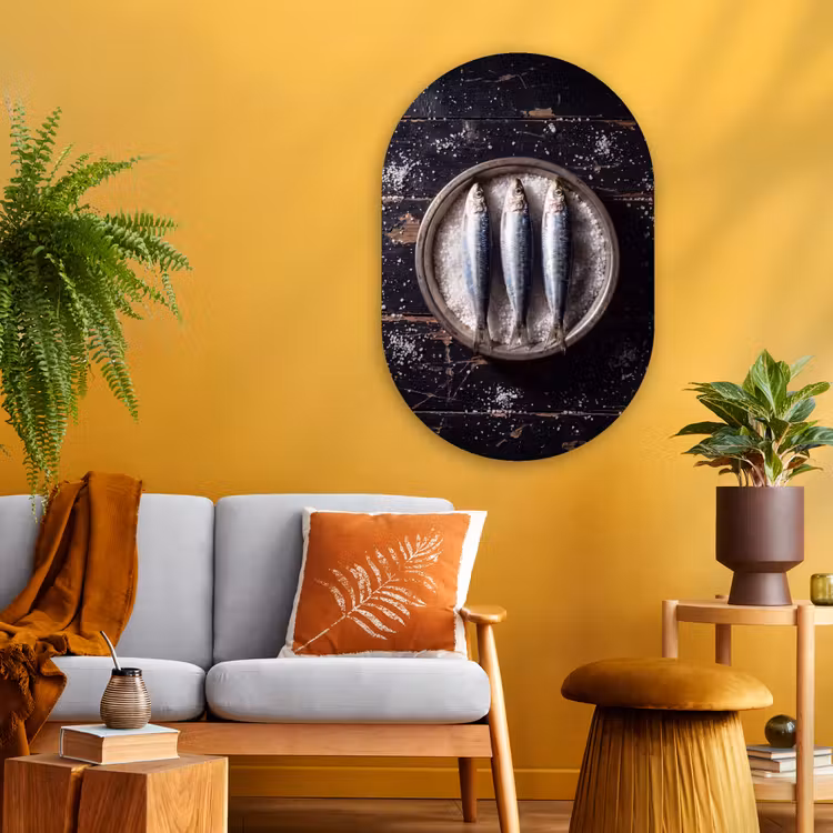 Muurovaal glas - Vis - Zout - Eten - Vis - Zout - Eten Wandcirkel Ovaal Glas middel