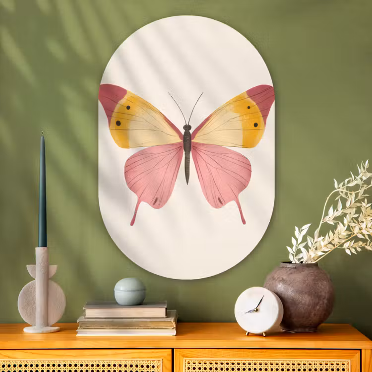 Vlinder - Illustratie - Roze Wandcirkel Ovaal Glas middel -sfeer2