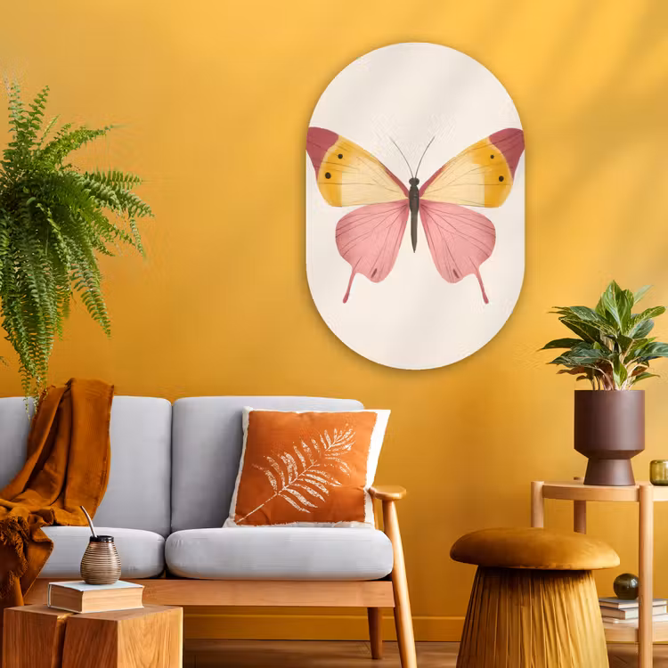 Vlinder - Illustratie - Roze Wandcirkel Ovaal Glas middel -sfeer4