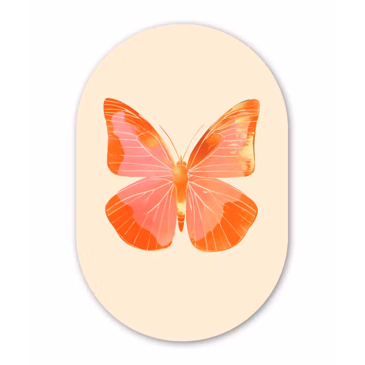 Vlinder - Minimalistisch - Roze Wandcirkel Ovaal Glas middel -3d