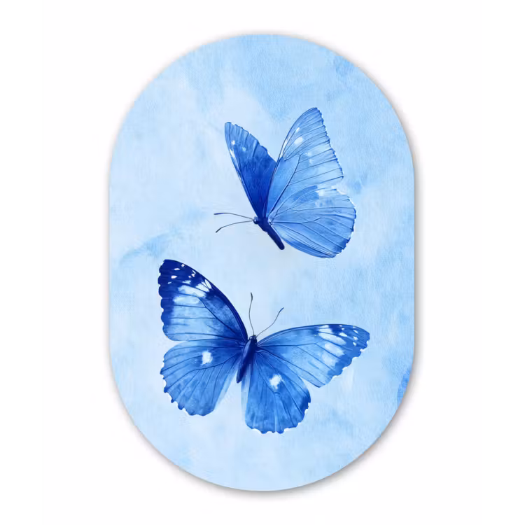 Vlinders - Sierlijk - Blauw Wandcirkel Ovaal Glas middel -3d