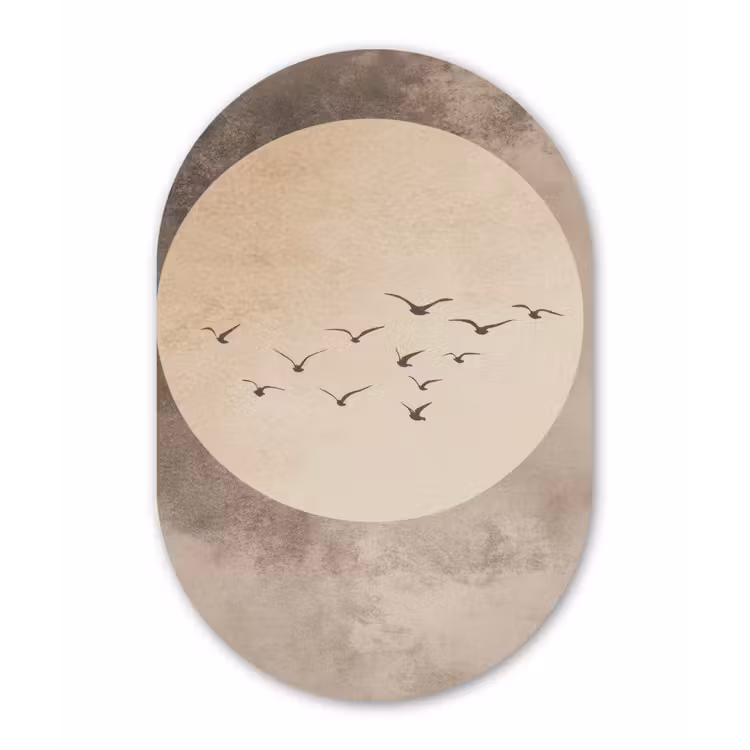 Vogel - Beige - Japandi Wandcirkel Ovaal Glas middel -3d