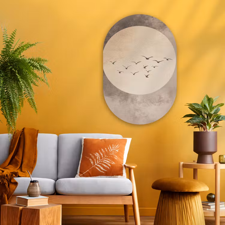 Vogel - Beige - Japandi Wandcirkel Ovaal Glas middel -sfeer4