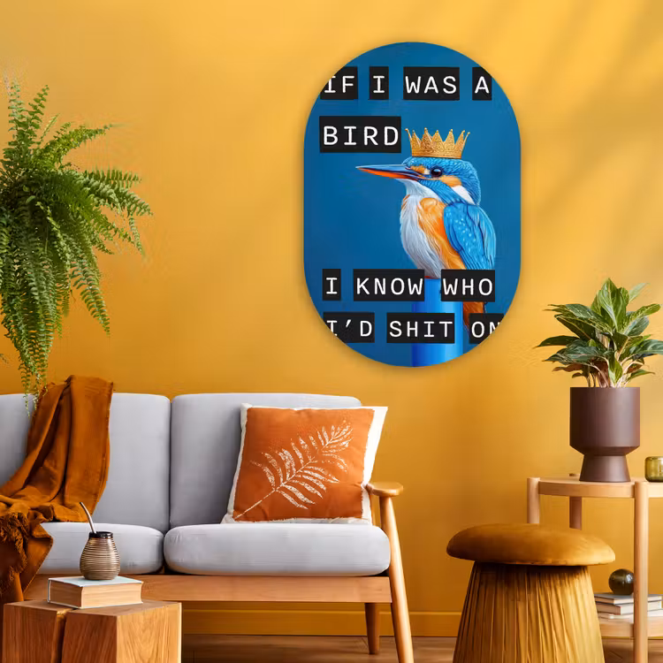 Vogel - Decoratie - Ijsvogel - Blauw Wandcirkel Ovaal Glas middel -sfeer4