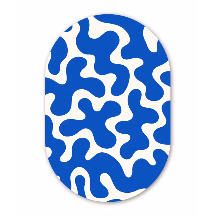 Vormen - Abstract - Blauw - Golven Wandcirkel Ovaal Glas middel -3d