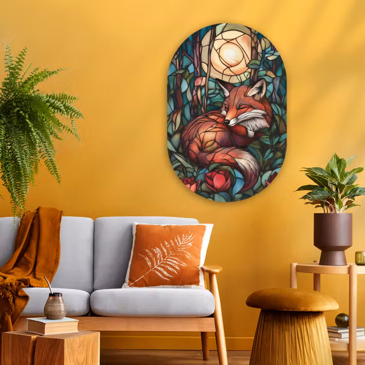 Vos - Mozaïek - Bos - Maan Wandcirkel Ovaal Glas middel -sfeer4