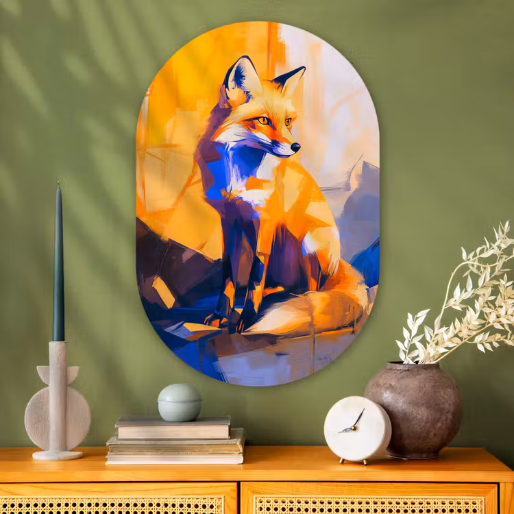 Vos - Oranje - Vormen - Abstract Wandcirkel Ovaal Glas middel -sfeer2
