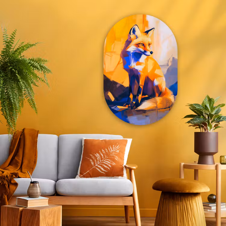 Vos - Oranje - Vormen - Abstract Wandcirkel Ovaal Glas middel -sfeer4
