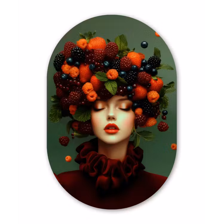 Vrouw - Aardbeien - Frambozen - Bramen - Bessen Wandcirkel Ovaal Glas middel -3d