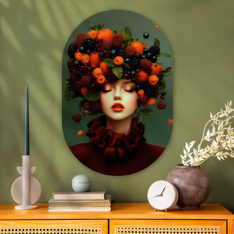 Vrouw - Aardbeien - Frambozen - Bramen - Bessen Wandcirkel Ovaal Glas middel -sfeer2