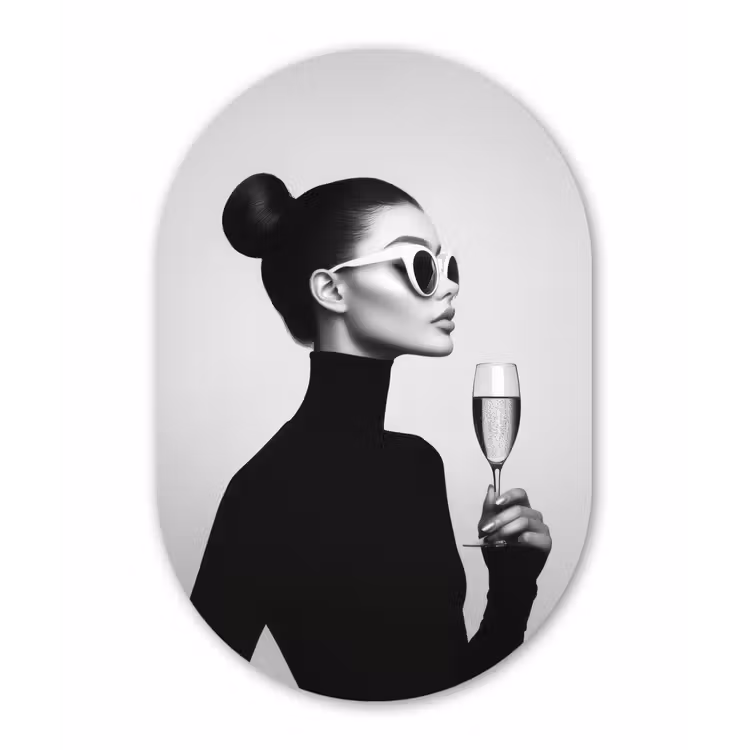 Vrouw - Champagne - Modern Wandcirkel Ovaal Glas middel -3d