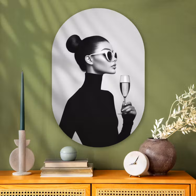 Vrouw - Champagne - Modern Wandcirkel Ovaal Glas middel -sfeer2