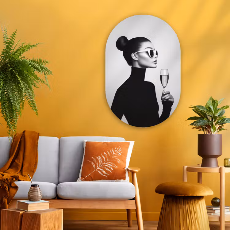 Vrouw - Champagne - Modern Wandcirkel Ovaal Glas middel -sfeer4