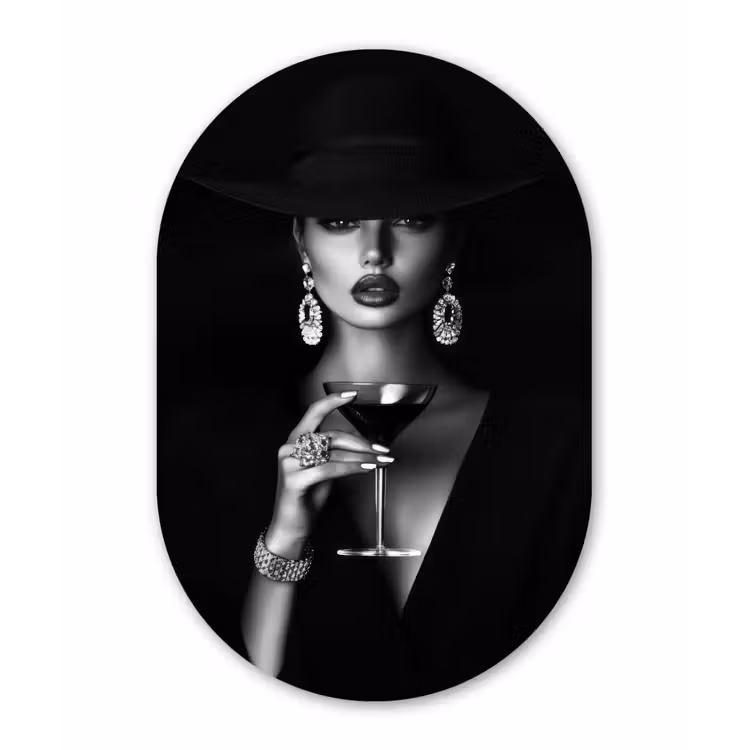 Vrouw - Cocktail - Chic Wandcirkel Ovaal Glas middel -3d
