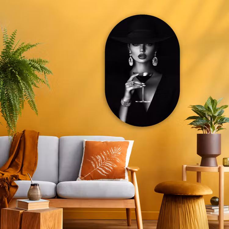 Vrouw - Cocktail - Chic Wandcirkel Ovaal Glas middel -sfeer4
