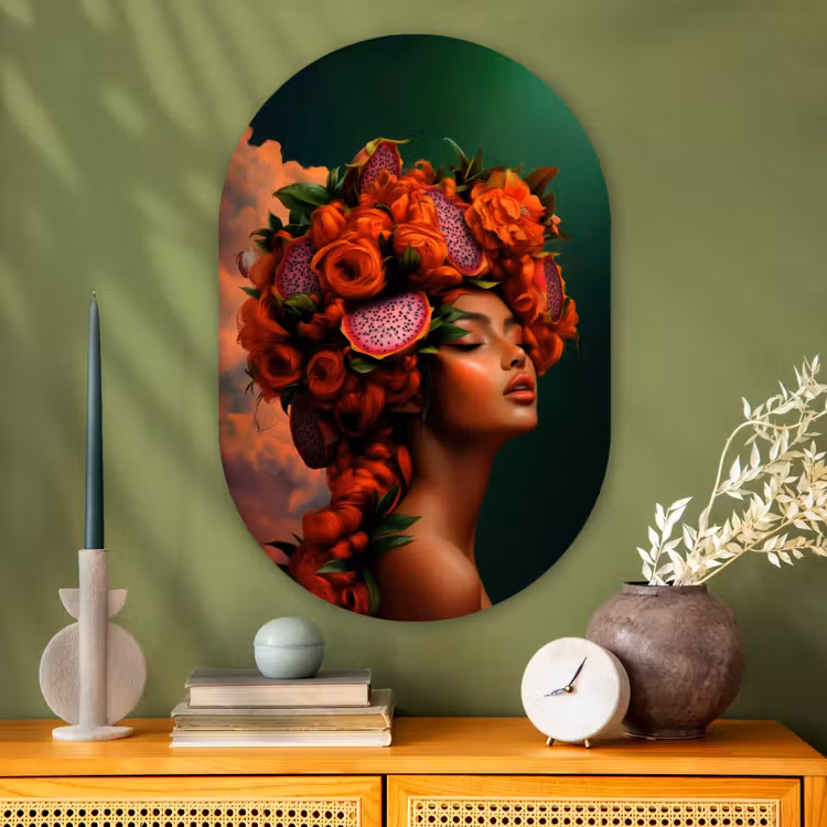Vrouw - Drankenfruit - Rozen Wandcirkel Ovaal Glas middel -sfeer2