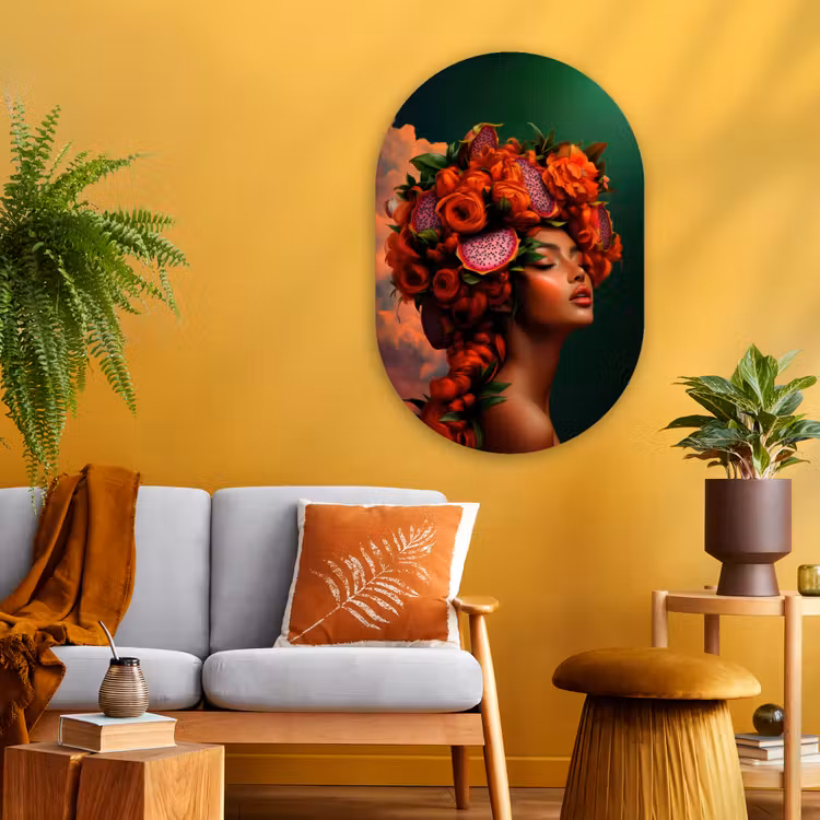 Vrouw - Drankenfruit - Rozen Wandcirkel Ovaal Glas middel -sfeer4