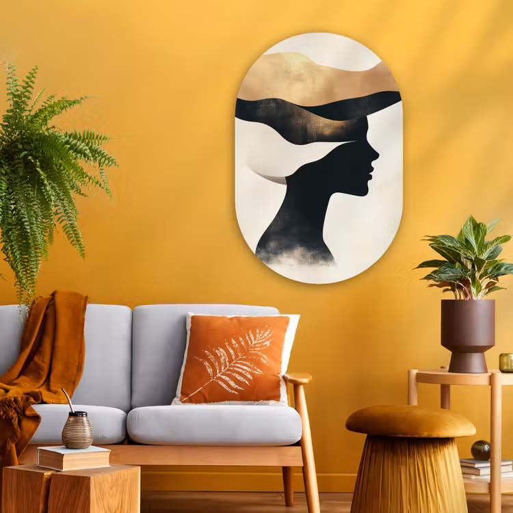 Vrouw - Golven - Zwart Wandcirkel Ovaal Glas middel -sfeer4
