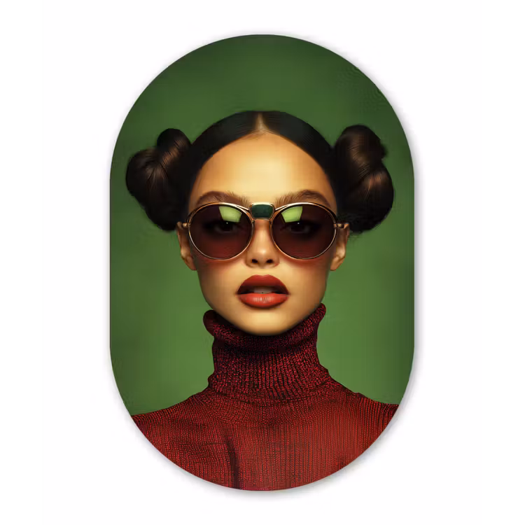 Vrouw - Groen - Bril - Aesthetic - Modern Wandcirkel Ovaal Glas middel -3d