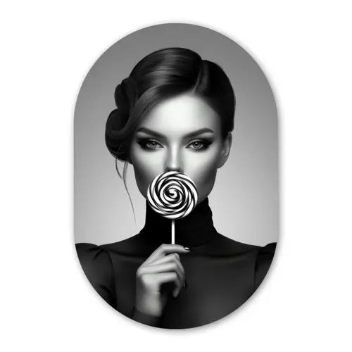 Vrouw - Lolly - Zwart Wandcirkel Ovaal Glas middel -3d