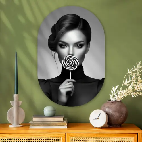 Vrouw - Lolly - Zwart Wandcirkel Ovaal Glas middel -sfeer2