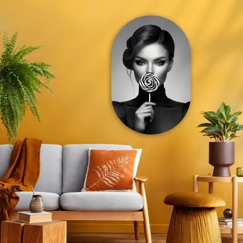 Vrouw - Lolly - Zwart Wandcirkel Ovaal Glas middel -sfeer4