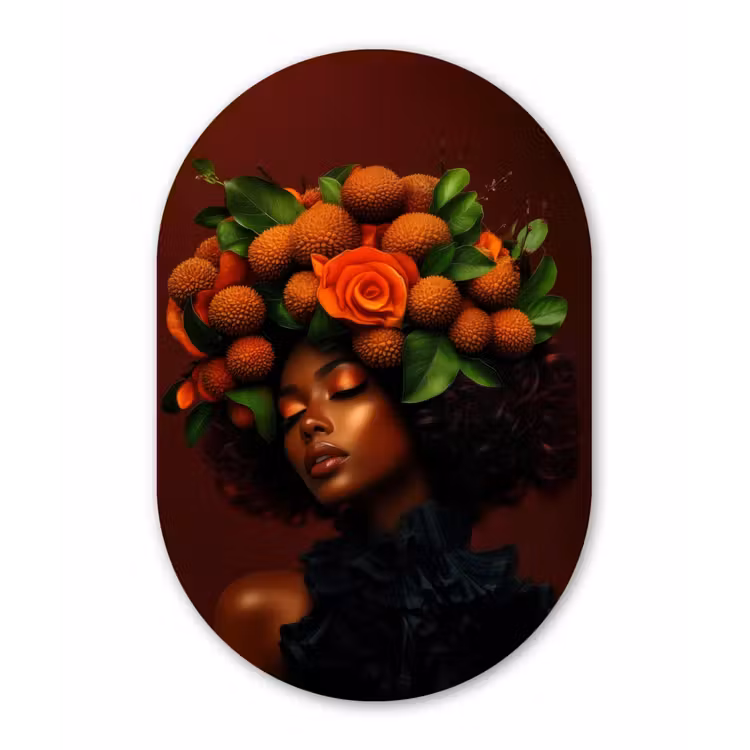 Vrouw - lychee - exotisch Wandcirkel Ovaal Glas middel -3d