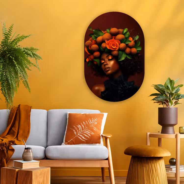Vrouw - lychee - exotisch Wandcirkel Ovaal Glas middel -sfeer4