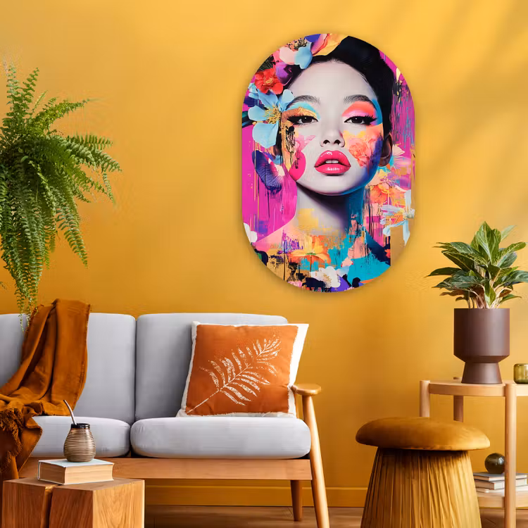 Vrouw - Portret - Abstract - Paars Wandcirkel Ovaal Glas middel -sfeer4