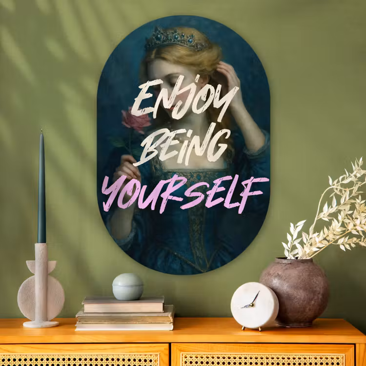 Vrouw - Roos - Quote Wandcirkel Ovaal Glas middel -sfeer2