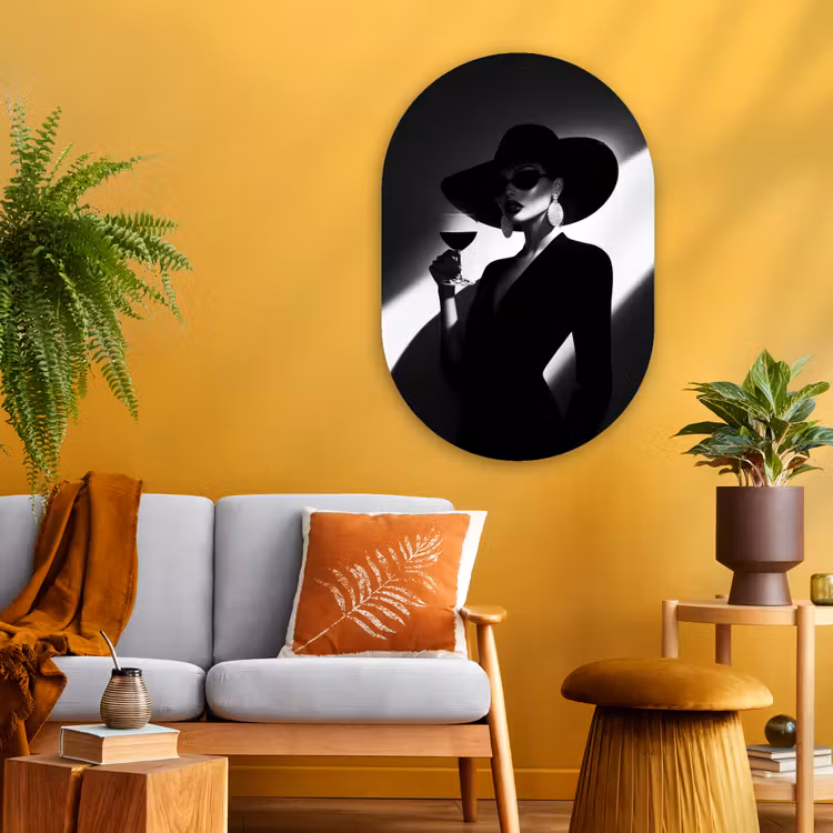 Vrouw - Wijn - Chic Wandcirkel Ovaal Glas middel -sfeer4