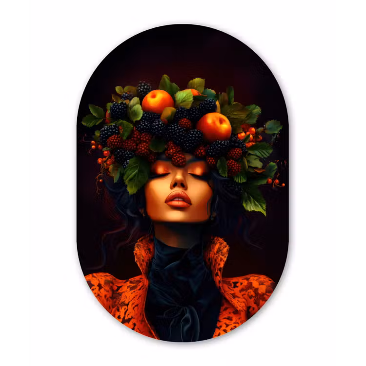 Vrouw - Zwart - Bessen - Bramen - Appels Wandcirkel Ovaal Glas middel -3d