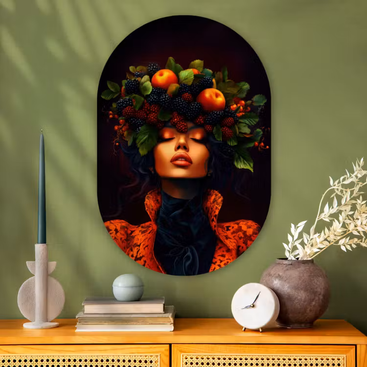 Vrouw - Zwart - Bessen - Bramen - Appels Wandcirkel Ovaal Glas middel -sfeer2