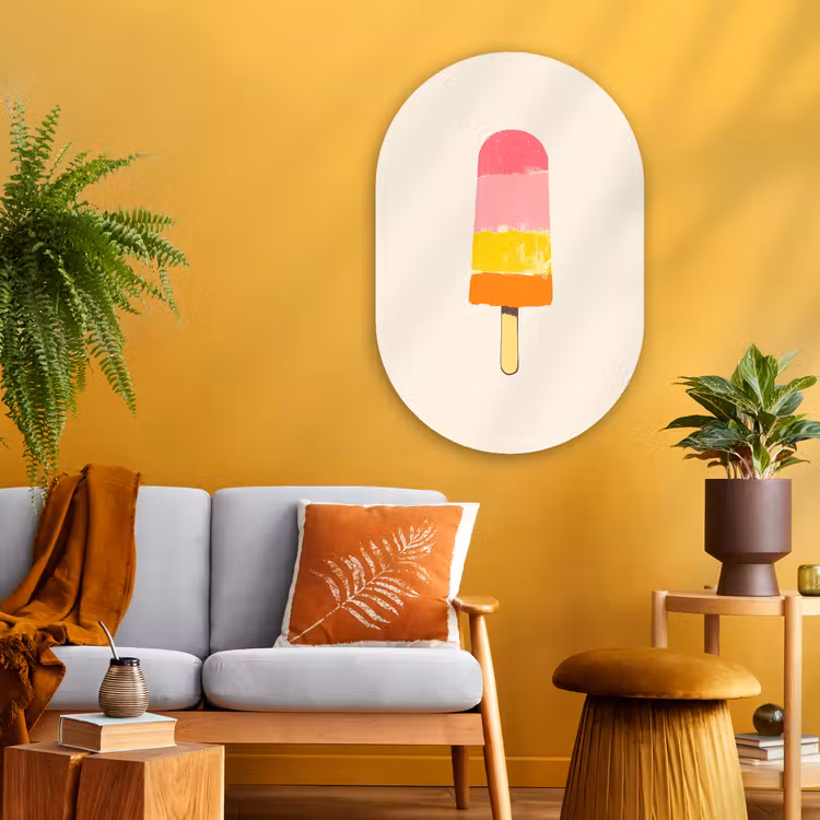 Waterijsje - Retro - Stokje - Roze Wandcirkel Ovaal Glas middel -sfeer4