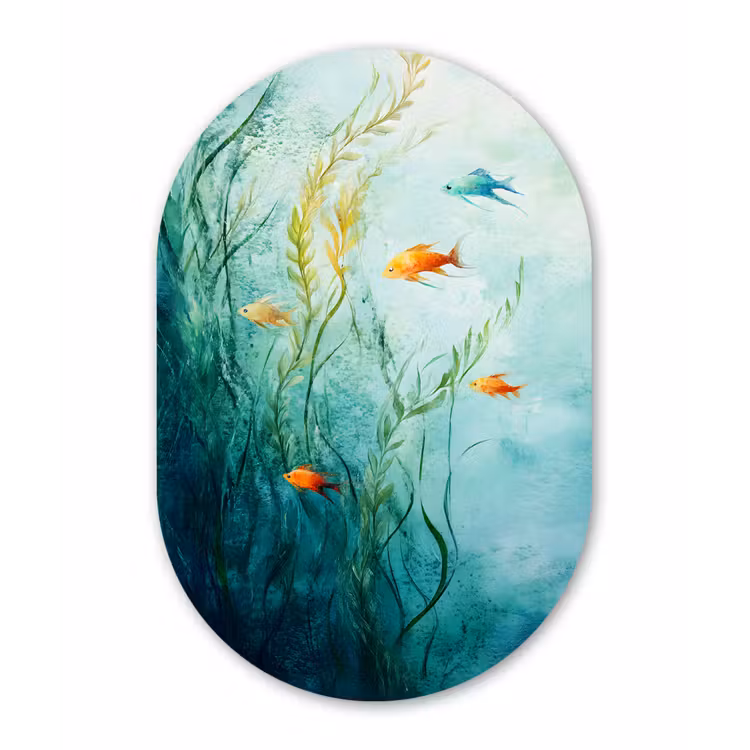 Waterplanten - Vissen - Kleurrijk - Water Wandcirkel Ovaal Glas middel -3d