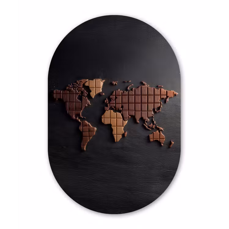 Wereldkaart - chocola - Smakelijke uitstraling Wandcirkel Ovaal Glas middel -3d