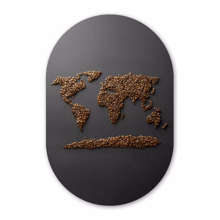 Wereldkaart - Koffie - Grijs Wandcirkel Ovaal Glas middel -3d