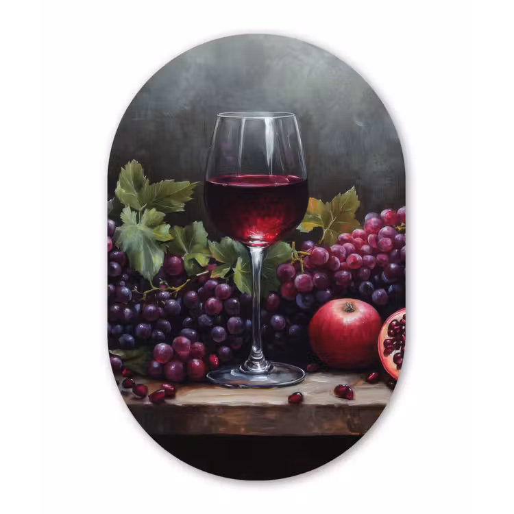 Wijn - Fruit - Stilleven Wandcirkel Ovaal Glas middel -3d