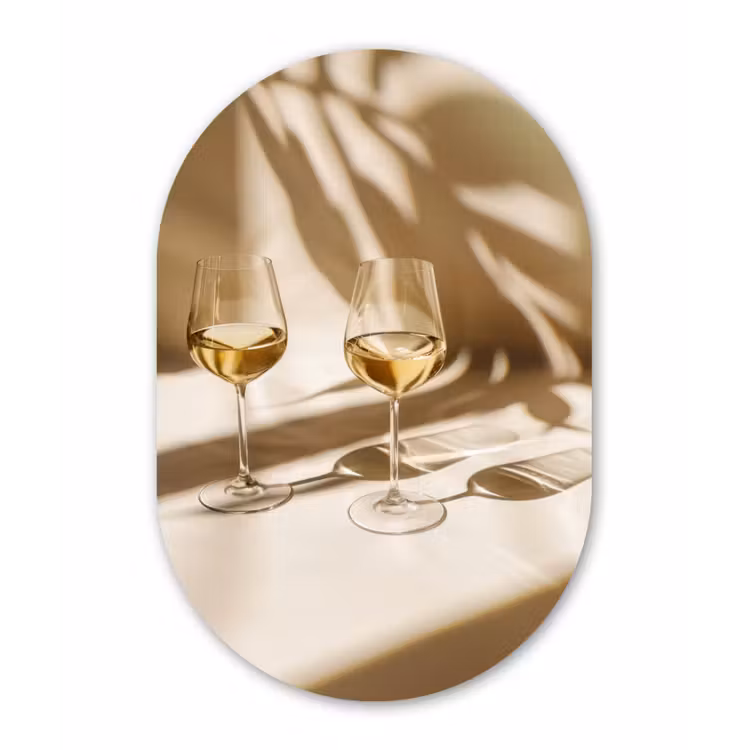 Wijn - Wijnglazen - Wit Wandcirkel Ovaal Glas middel -3d