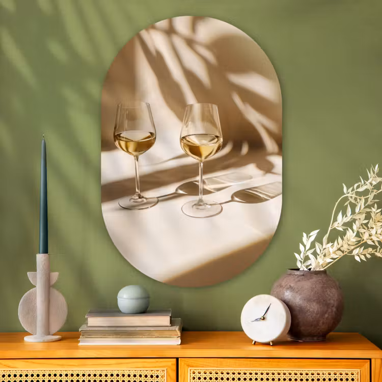 Wijn - Wijnglazen - Wit Wandcirkel Ovaal Glas middel -sfeer2