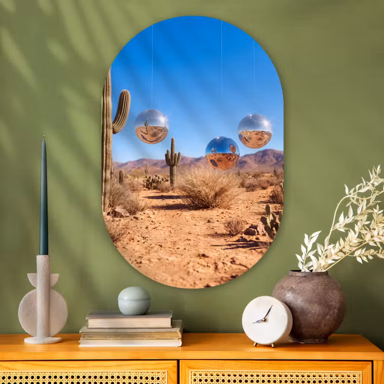 Muurovaal glas - Woestijn - Spiegelbal - Kunst - Woestijn - Spiegelbal - Kunst Wandcirkel Ovaal Glas middel