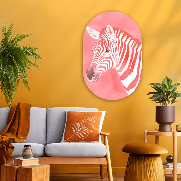 Zebra - Pink - Verf Wandcirkel Ovaal Glas middel -sfeer4
