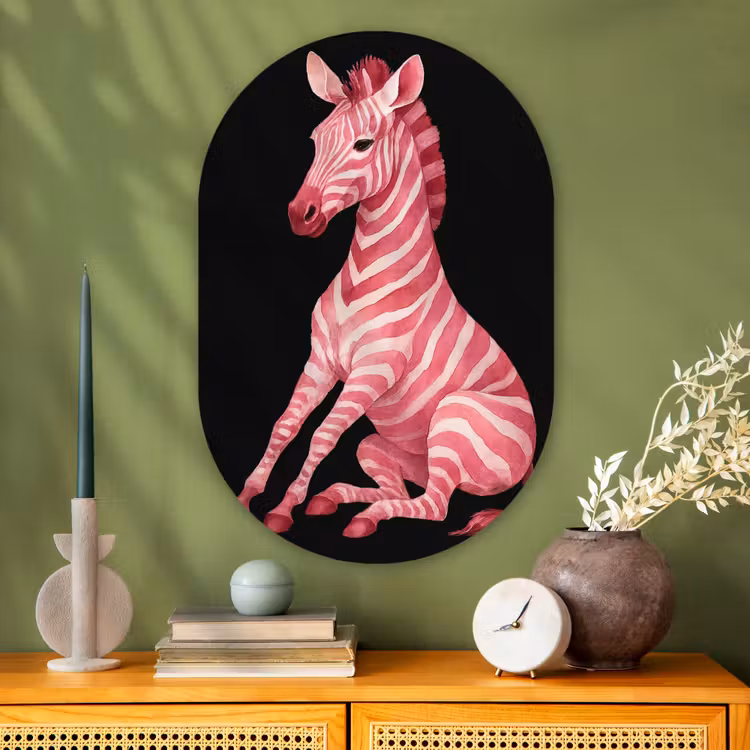 Zebra - Roze - Gestreept Wandcirkel Ovaal Glas middel -sfeer2