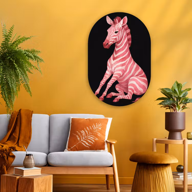 Zebra - Roze - Gestreept Wandcirkel Ovaal Glas middel -sfeer4