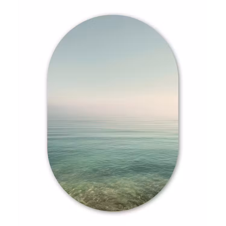 Zee - Horizon - Blauw - Mist Wandcirkel Ovaal Glas middel -3d