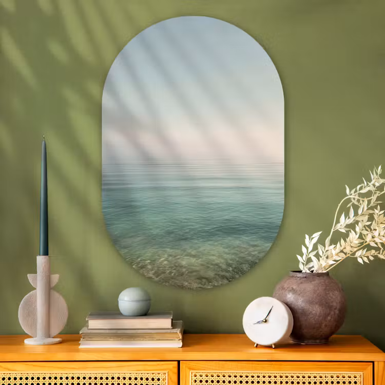 Zee - Horizon - Blauw - Mist Wandcirkel Ovaal Glas middel -sfeer2