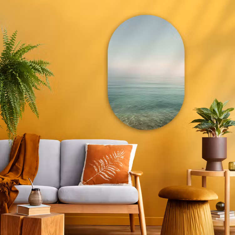 Zee - Horizon - Blauw - Mist Wandcirkel Ovaal Glas middel -sfeer4