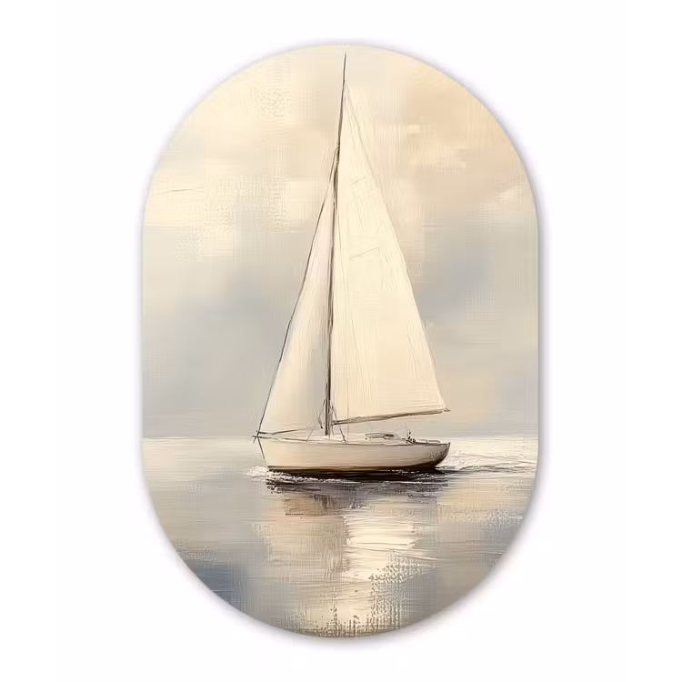 Zeilschip - Zee - Bewolkt Wandcirkel Ovaal Glas middel -3d